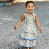 GENELIA GIRLS DRESS - WHT/BLU