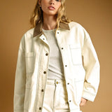 CORDUROY COLLAR BARN JACKET - ECRU