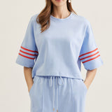 SKY BLUE TOP W/RED STRIPES