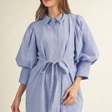THE BISHOP PINSTRIPE DRESS - BLUE