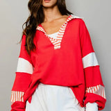 RED/IVORY COLOR-BLOCK TOP