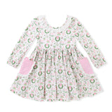 GIRLS CHRISTMAS DRESS PNK/GRN