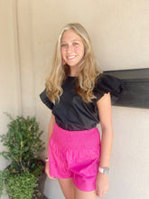 Load image into Gallery viewer, MAGENTA LEATHER LOOK SHORTS
