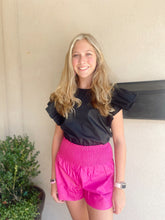 Load image into Gallery viewer, MAGENTA LEATHER LOOK SHORTS
